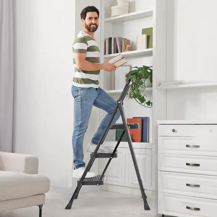 JHK – tabouret pliant à 2/3 marches, avec pédale antidérapante, capacité de 800lb, poignée rembourré