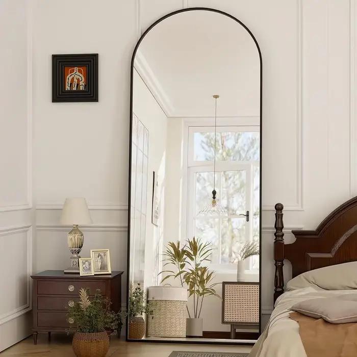 Miroir pleine longueur arqué 21x64 pouces, cadre en alliage d'aluminium, miroir complet haute défini