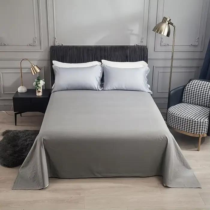 Drap de lit plat en pur coton pour couple, couvre-lit d'été, linge de lit doux, lit double de luxe, 