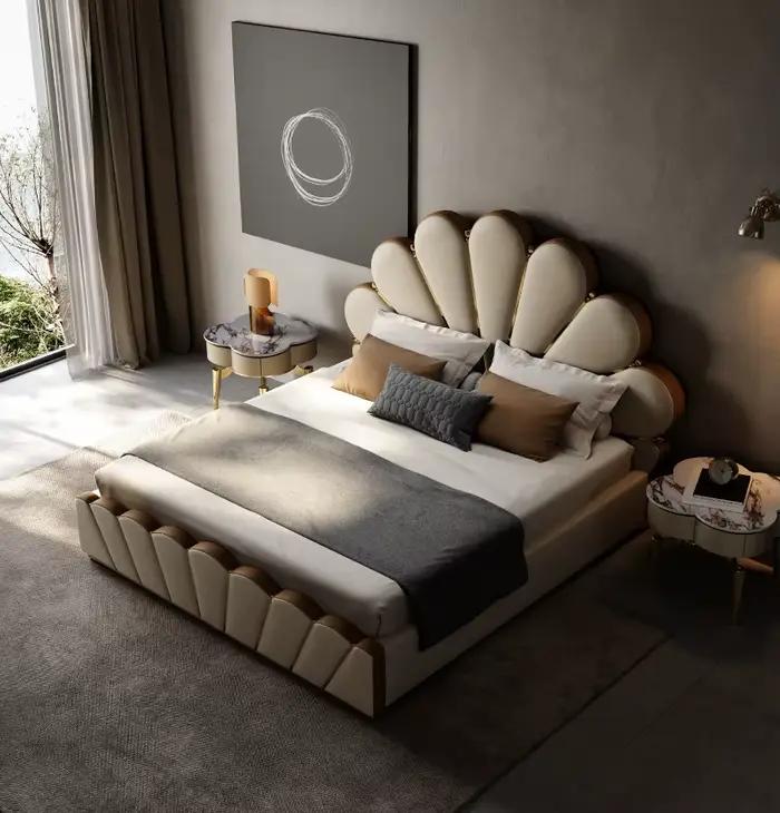 Lit King-Size Design de coquillages de luxe, meubles de chambre à coucher de Style moderne, qualité 