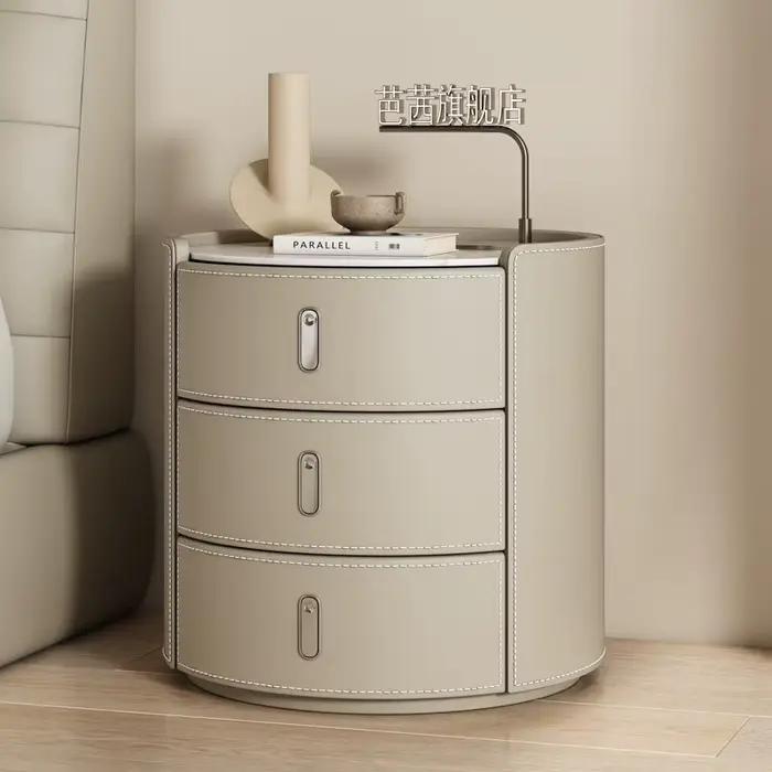 Armoires de chambre en bois de luxe, commodes de chevet rondes minimalistes avec tiroirs, organisate