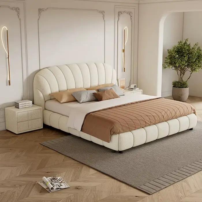 Lit double de luxe léger en coquille française de haute qualité, cadre rembourré souple, taille Extr