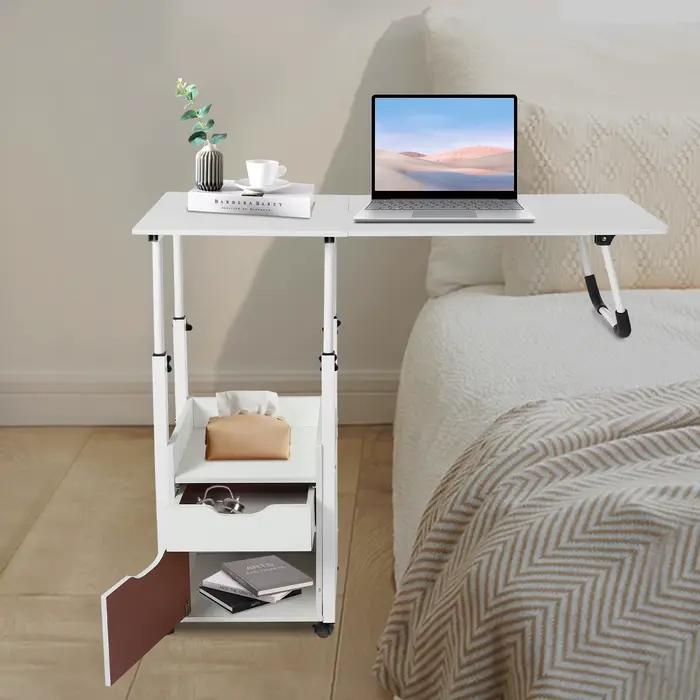 Bureau d'ordinateur Portable pliable avec roulettes, Table de chevet réglable en hauteur, Table de b
