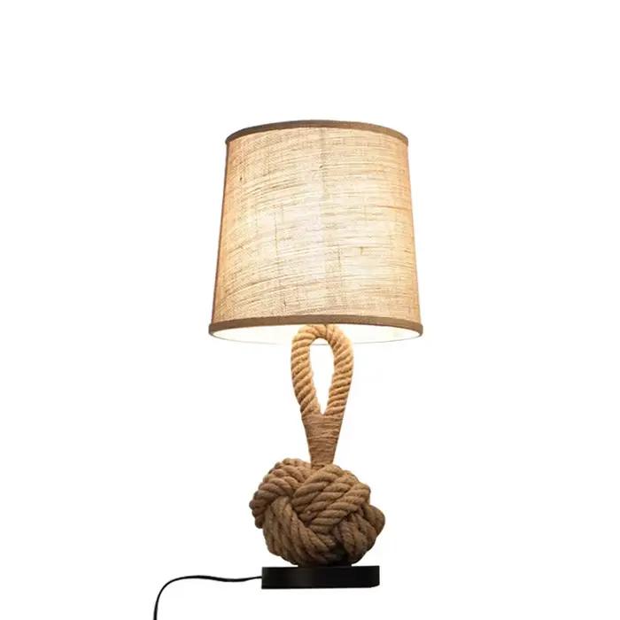 Lampe de table rétro de style américain, lampe de chevet créative en corde tressée, lampe d'art manu