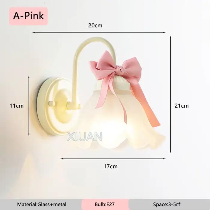 Moderne blanc rouge rose Bowknot appliques fleur verre abat-jour chambre chevet applique princesse c