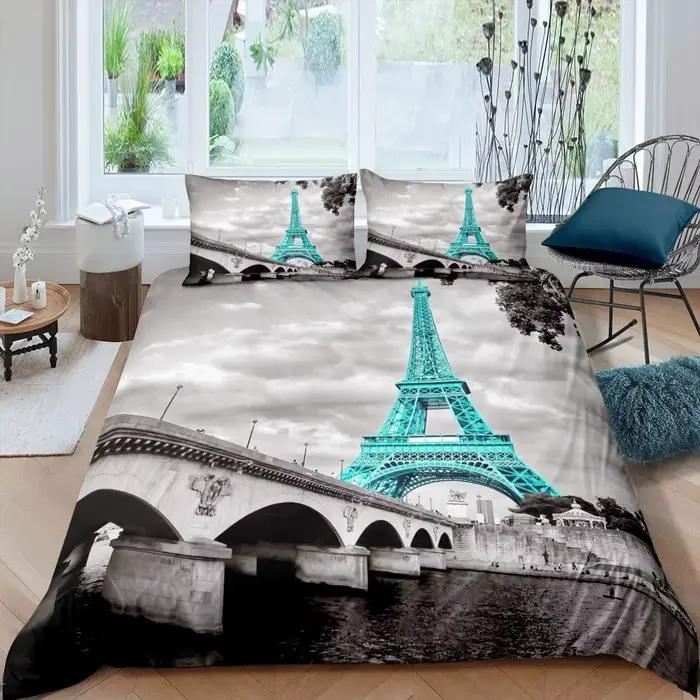 Ensemble de housse de couette tour Eiffel, ensemble de literie à thème King/Queen Size Paris, housse