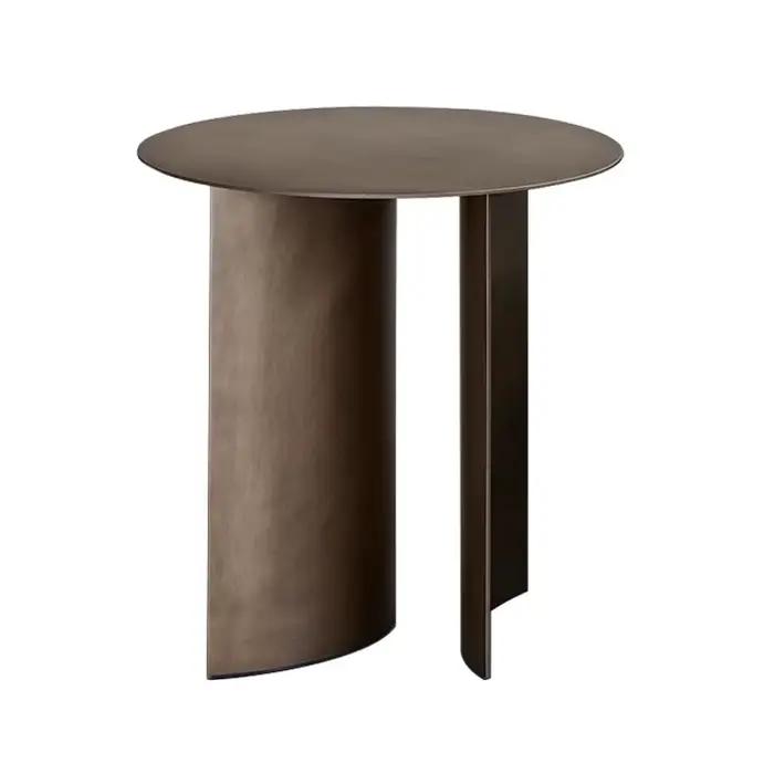 Manually ian-Table d'appoint industrielle moderne en fer et métal, table basse ronde en laiton antiq