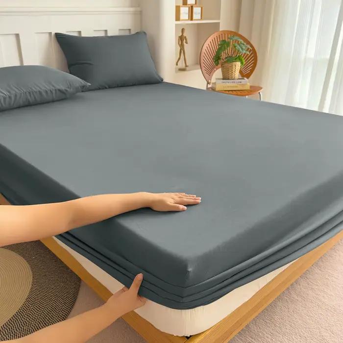 Drap-housse avec bande élastique, housse de matelas souple de couleur unie pour lit simple, Double, 
