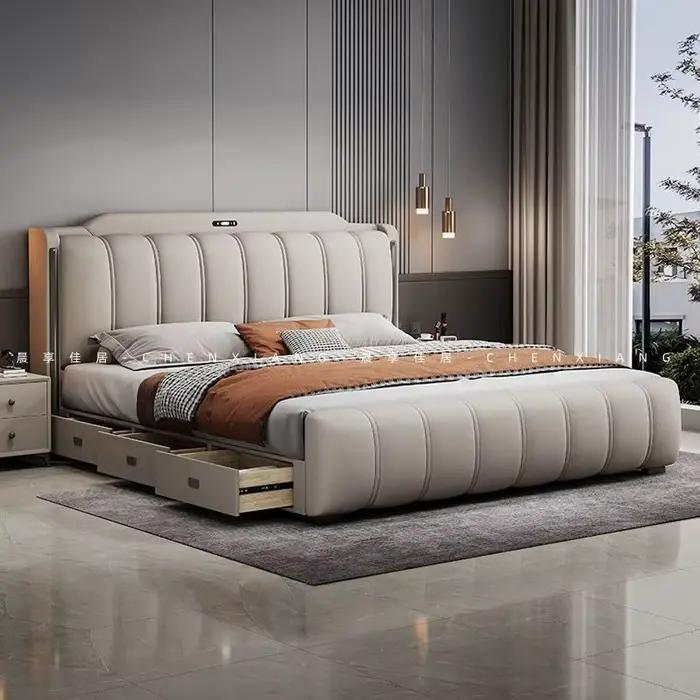 Chambres uniques lits cadre tête De lit moderne luxe lits double rangement Camas De Casal De Luxo me