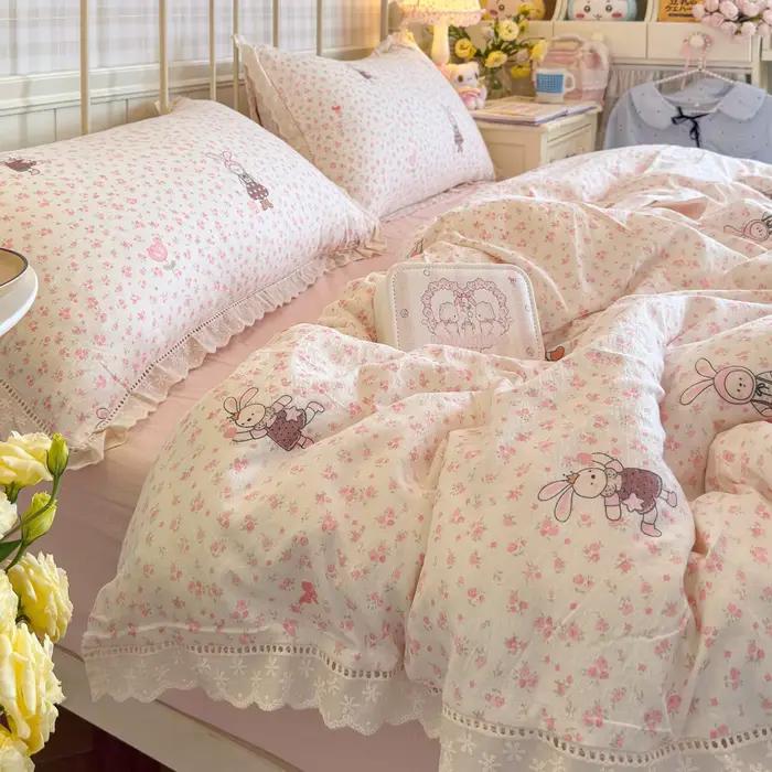 Ensemble de draps de lit à fleurs, housse de couette princesse Simple, ensemble de literie oozoельно
