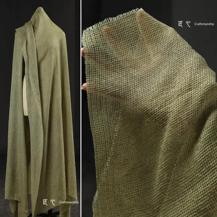 Tissu en gaze de coton et lin en détresse, Vintage vert Zen texturé pour bricolage manuel de robes, 
