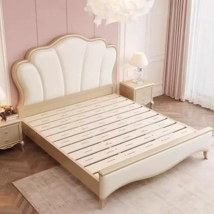 Lit rembourré avec support en bois, style français, 150x200cm, avec tables de chevet, pour enfants e
