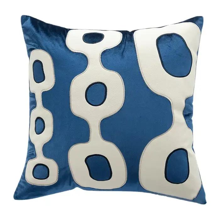 Housse de coussin bleue de qualité supérieure, Design moderne, taie d'oreiller brodée en Patchwork, 