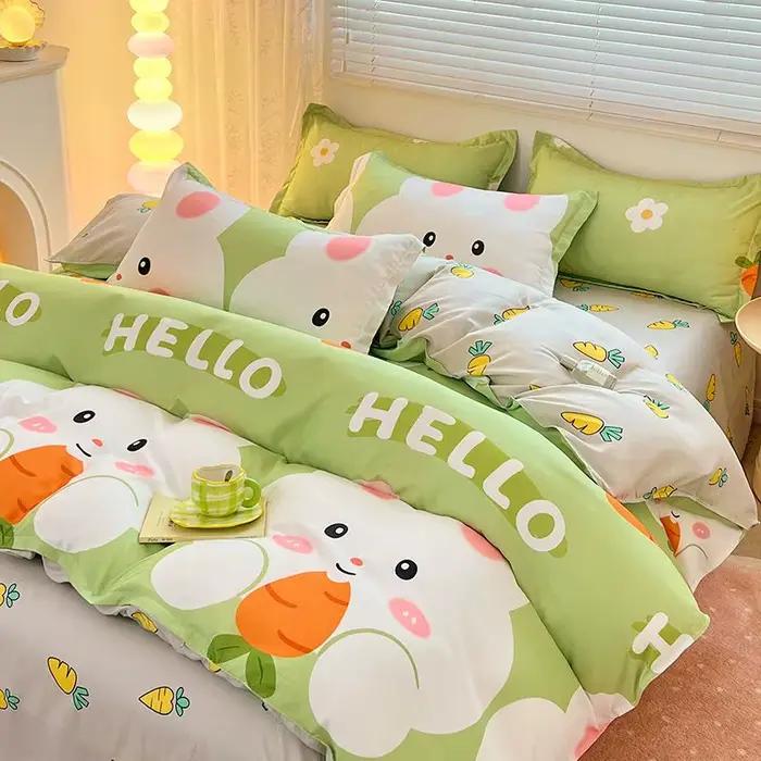 Parure de lit en forme de lapin mignon, housse de couette simple, Queen Size, sans remplissage, drap