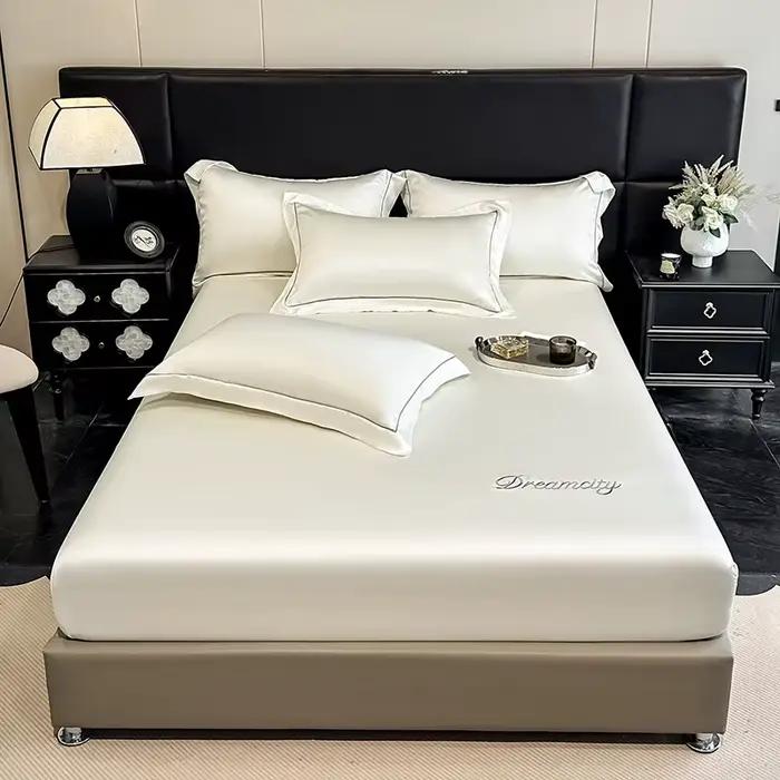 Drap-housse de luxe en satin, couleur unie haut de gamme, brodé, avec élastique, pour matelas 140x20
