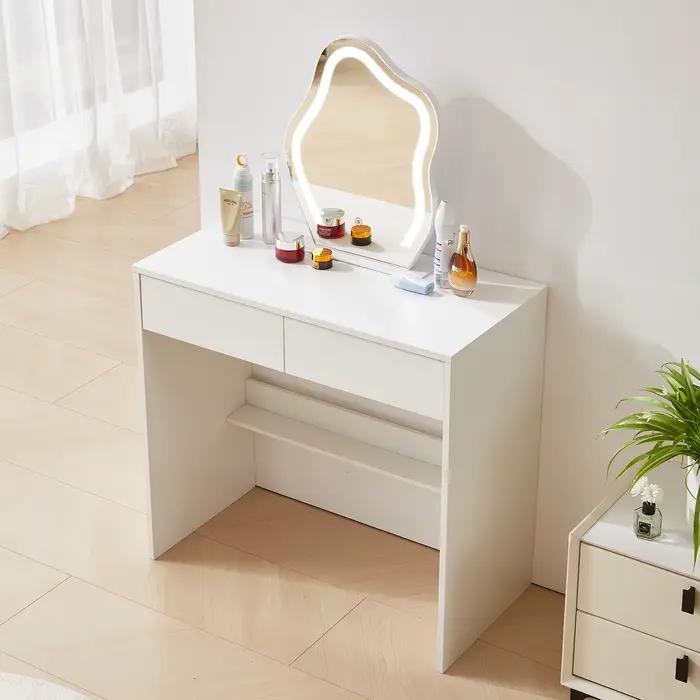 Ensemble de commode avec miroir et bande lumineuse, commode de maquillage blanche avec 2 portes de p