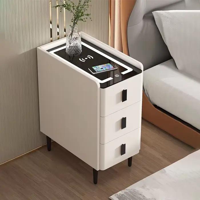 Tables de chevet intelligentes à 3 niveaux, armoire de chevet étroite en bois massif, rangement de l