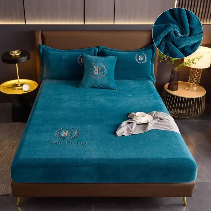 Housse de lit en velours épais, moins chère, ensemble de draps élastiques, housse de matelas, douce,