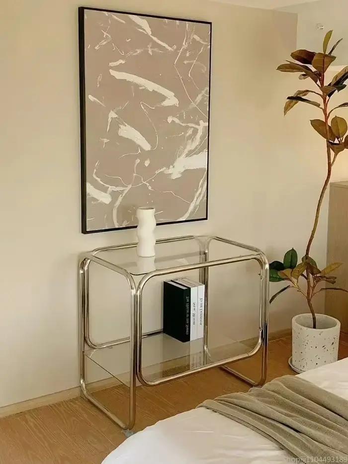 Table de chevet Vintage, quelques canapés créatifs, armoire latérale en verre Transparent, petite Ta
