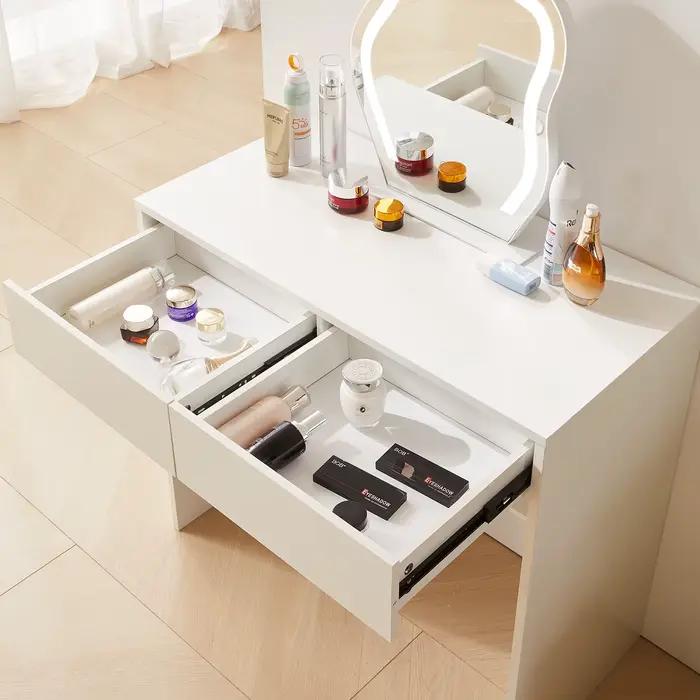 Ensemble de commode avec miroir et bande lumineuse, commode de maquillage blanche avec 2 portes de p