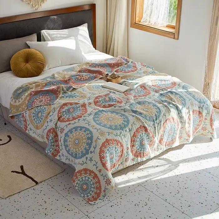 Couvre-lit en mousseline 100% coton pour adulte et enfant, couvre-lit respirant, textile de maison, 
