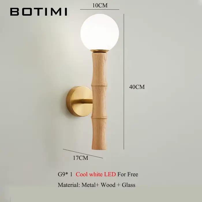 BOTIMI – applique murale ronde en bois massif, Base dorée, Luminaires de chevet modernes en verre, d