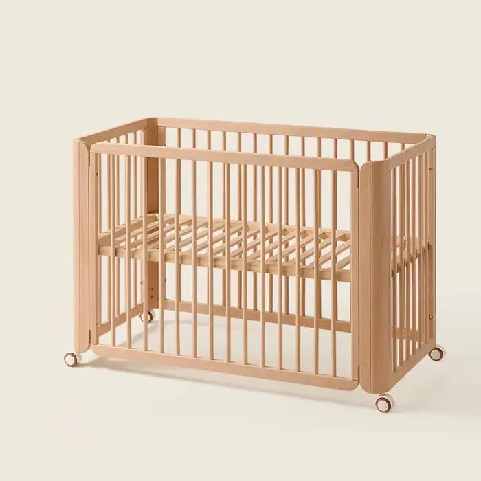 Lit convertible en bois 3 en 1, design, hauteur réglable et roues amovibles, pour la transition des 