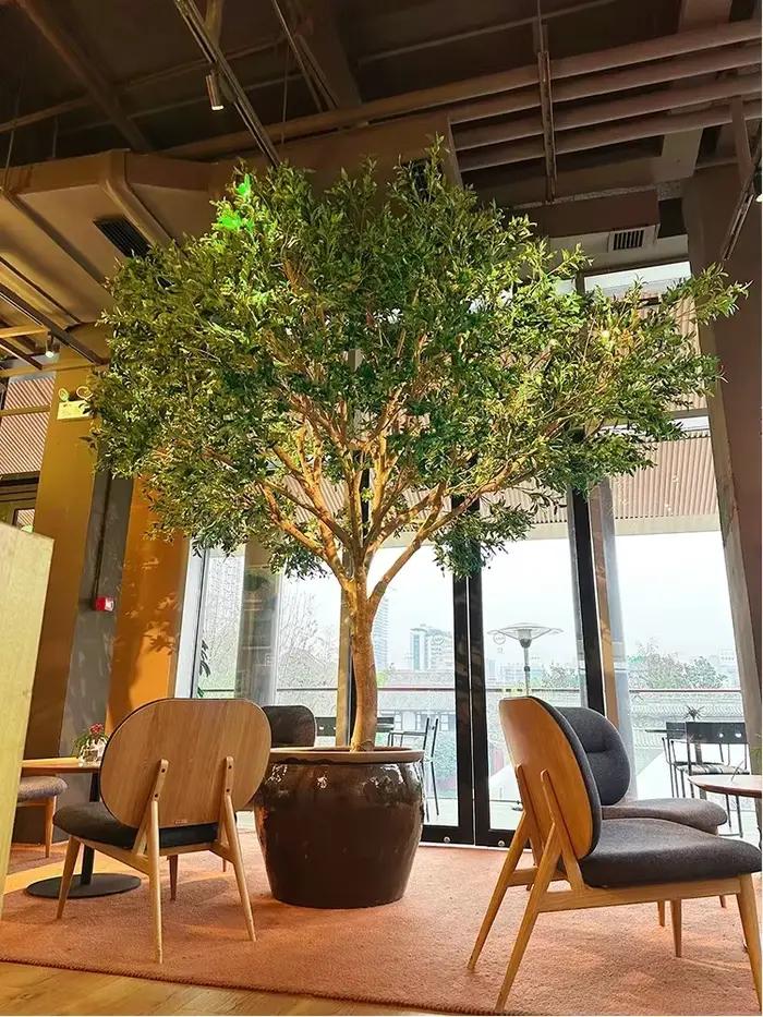 Olivier artificiel, grande plante verte bionique du sol au plafond, décoration paysagère intérieure 