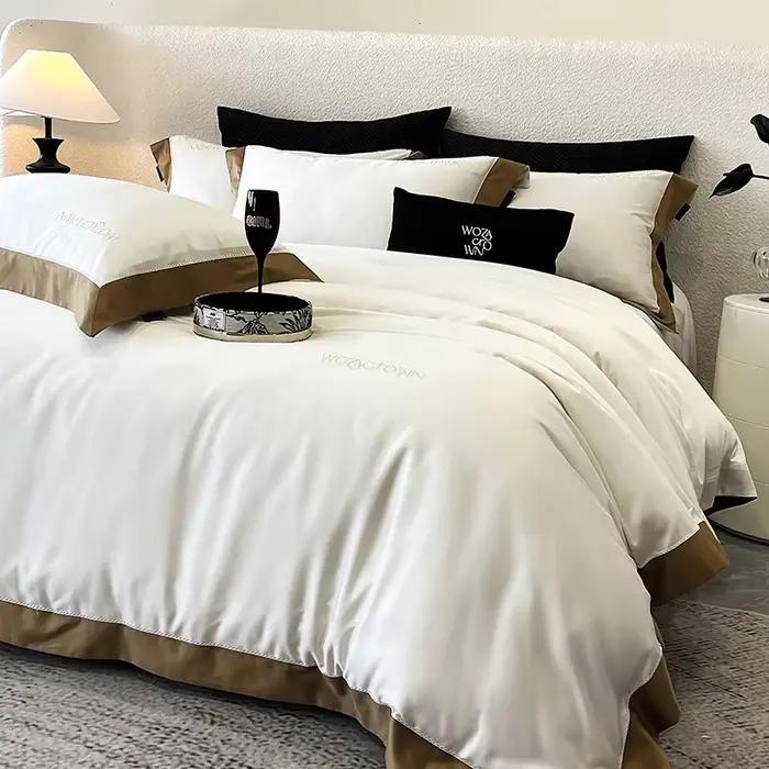 Parure de lit de luxe 800TC en Lyocell et Coton, douce et soyeuse, couleur unie, style hôtelier, com