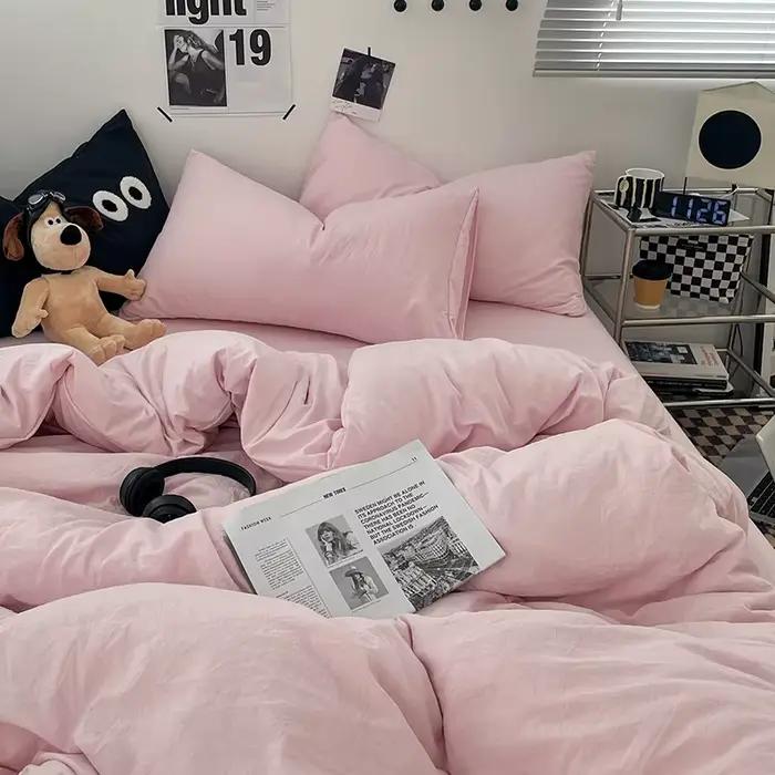 1 housse de couette bleue 150x200 en coton lavé, taille Queen, pour chambre de filles et garçons (ta