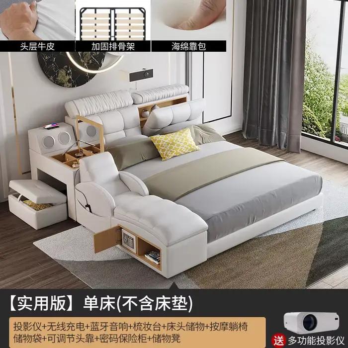 Lit double 180x200cm avec cadre et tête de lit, multifonctionnel pour 2 personnes, lit de luxe moder