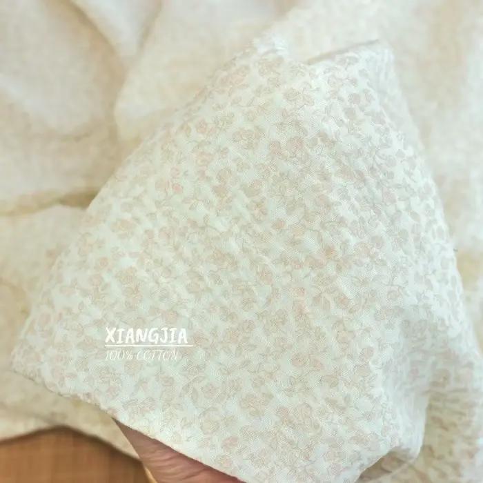 Tissu en gaze de coton Double couche 135x50cm, crêpe florale Vintage, vêtements de nuit, matériel de