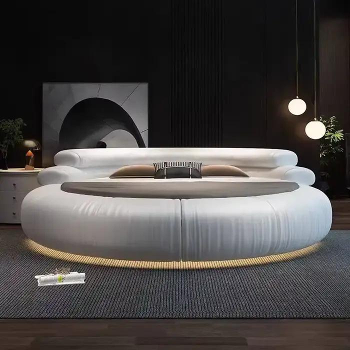 Lit rembourré fantaisie, minimaliste, sans matelas, lit rond moderne, taille Queen, pour filles, Cam