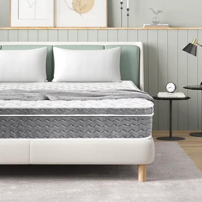 Matelas hybride Queen Size 10/12/14 pouces, sans fibre de verre, sensation moyenne, isolation du mou