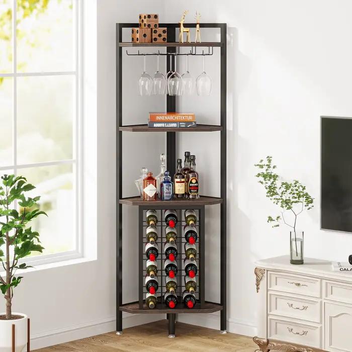 Tribesigns Casier à vin Armoire de bar Étagère d'angle à 4 niveaux avec support en verre