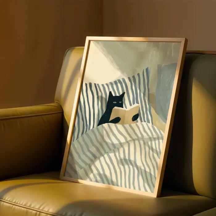 Peinture décorative pour lit à rayures avec animaux amusants, Tableau sur toile de style illustratio