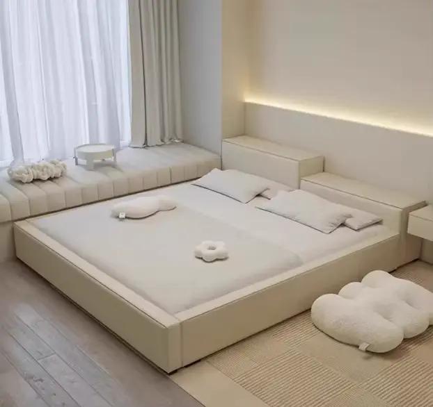 Salon filles cadres De lit reine minimaliste chambre principale lit crème luxe tête De lit Cama De L