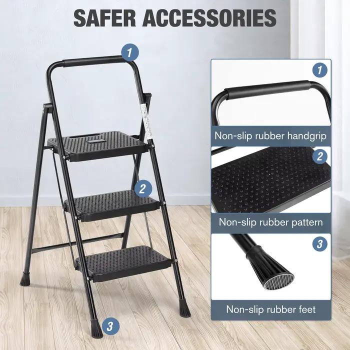 JHK – tabouret pliant à 2/3 marches, avec pédale antidérapante, capacité de 800lb, poignée rembourré