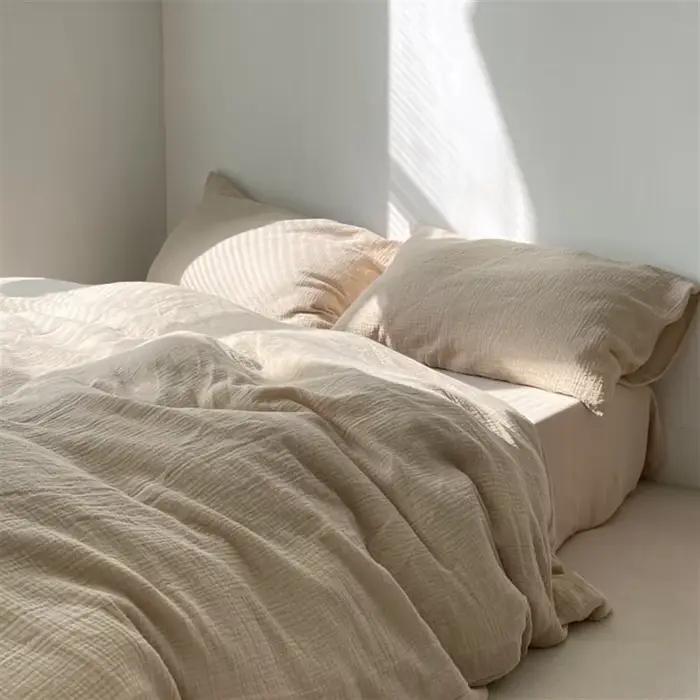 Parure de lit en pur pour filles françaises, drap de lit en coton lavé doux, housse de couette, taie