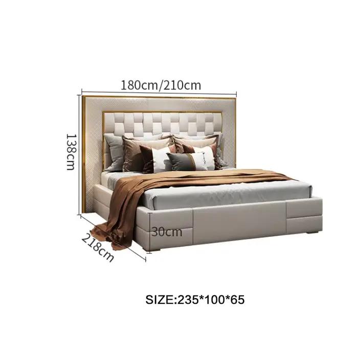 Lit double en cuir de style moderne, minimaliste, post-stockage sportm, chambre principale, lit de m