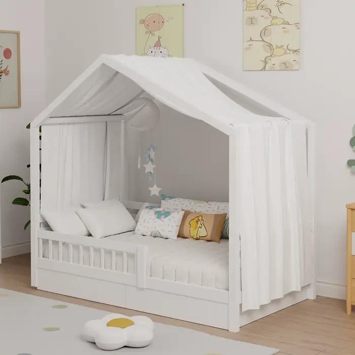 Auvent de lit de maison, lits de maison en mousseline de coton, auvent en tissu pour lit à baldaquin