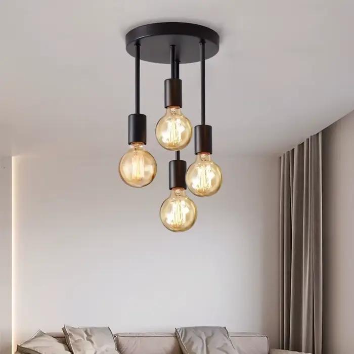 Plafonnier noir moderne à 4 ampoules E27, adapté à la chambre à coucher, à la cuisine, au couloir, a