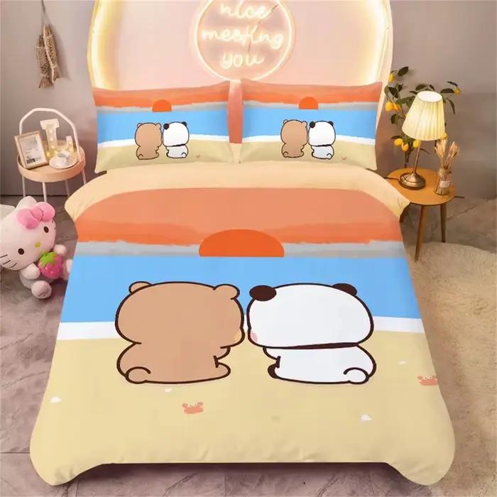 Parure de lit ours mignon 3D en microfibre, housse de couette et taie d'oreiller 75*50cm, ensemble d