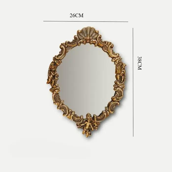 Miroir de maquillage sculpté de luxe léger, miroir doré rétro, décoration murale combinée pour chamb