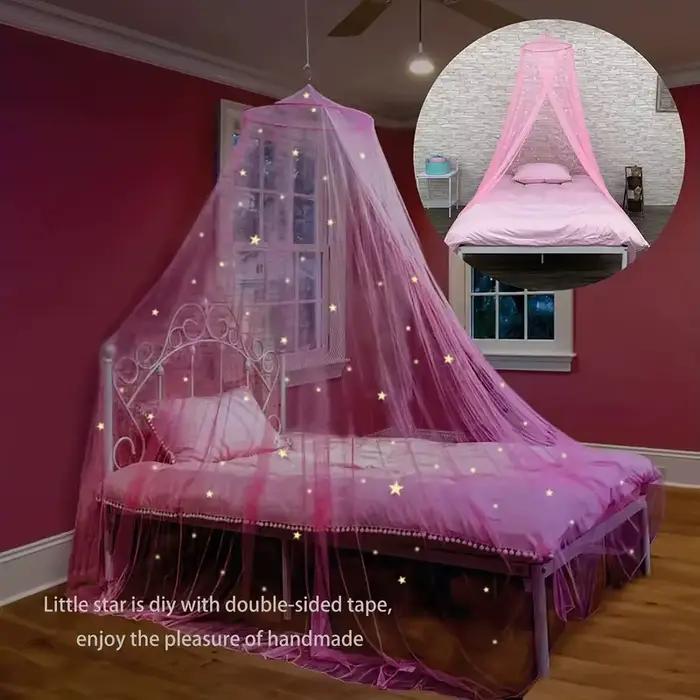 Amendements de lit pour filles avec étoiles brillantes, princesse rose, bébé, filet, décor de chambr