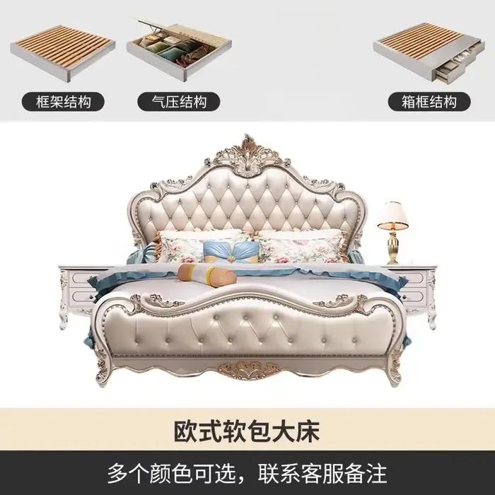 Lit double européen 180x200cm avec tête de lit de rangement, lit de mariage, lit queen size de luxe,