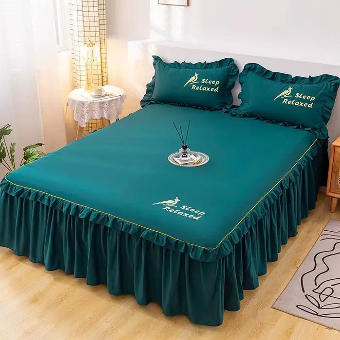 Jupe de lit en dentelle de coton pur, une pièce, housse de protection pour matelas tout compris, dra