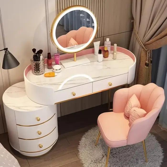 Table de vanité de luxe pour femmes, grand tabouret d'étude européen, rose et blanc, meubles de mais