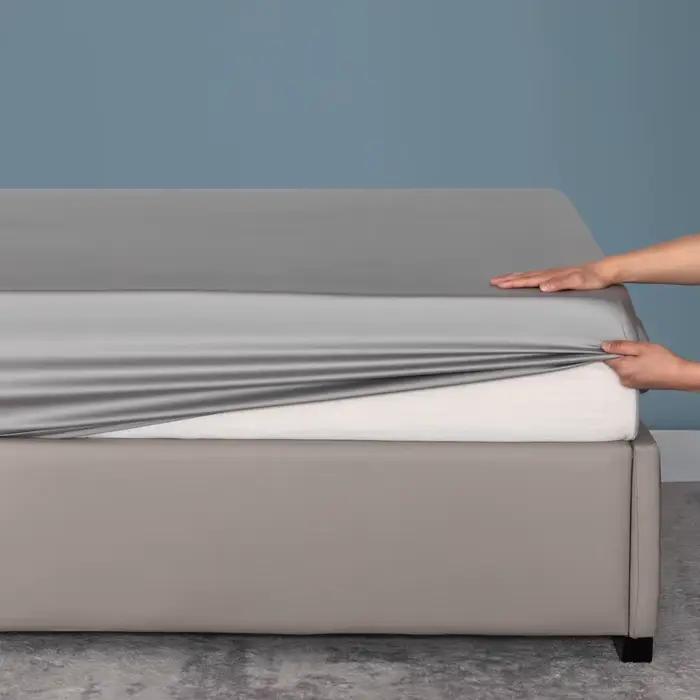 Drap-housse en bambou biologique, couleur unie, soyeux, couvre-matelas de luxe avec bande élastique,