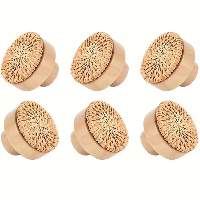 Paquet de 6 boutons de commode en rotin Boho boutons de tiroir en bois de hêtre durables poignées ti